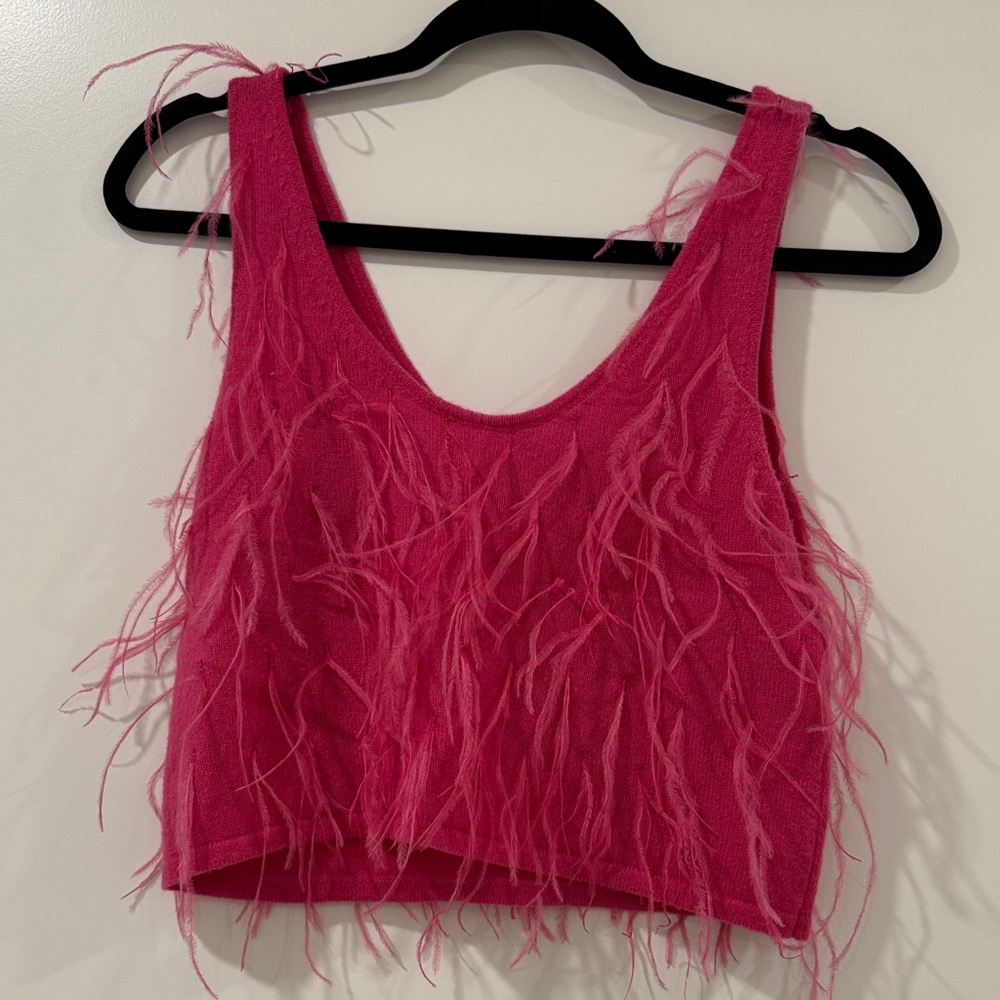 Vibrant Pink Feathered Tank Top - Picture 6 of 8